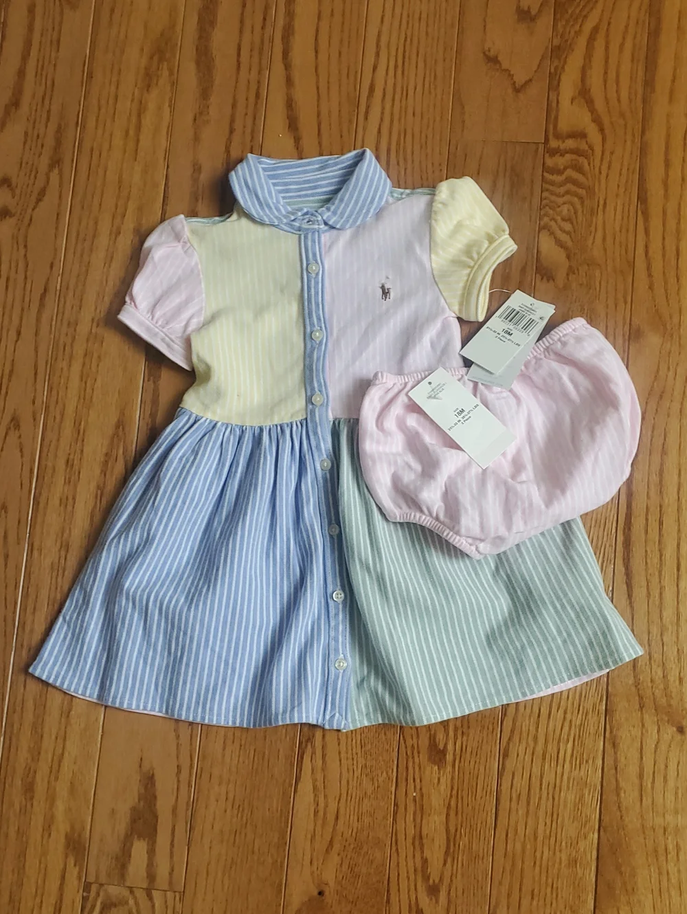 NWT Ralph Lauren Pastel Color BlockedMulti-Striped Polo Dress with Bloomers
